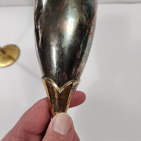 Set of 2 Brass? Vtg Leaf Champagne Flutes 10"t x 2" Opening - Picture 9 of 12